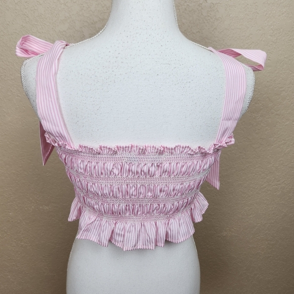 HYFVE Pink Striped Smocked Tube Top w/Ties Large (5194) - Picture 2 of 7